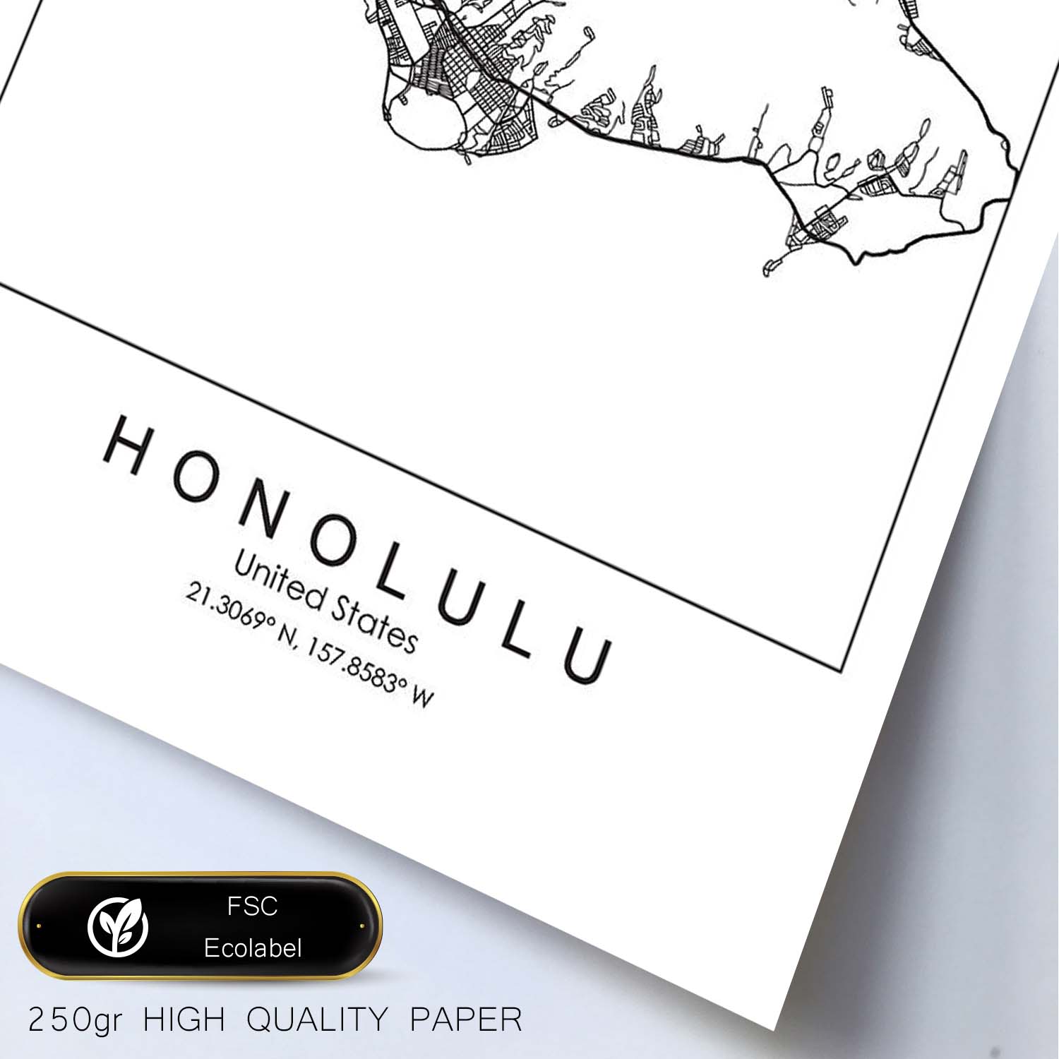 Poster con mapa de Honolulu. Lámina de Estados Unidos, con imágenes de mapas y carreteras-Artwork-Nacnic-Nacnic Estudio SL