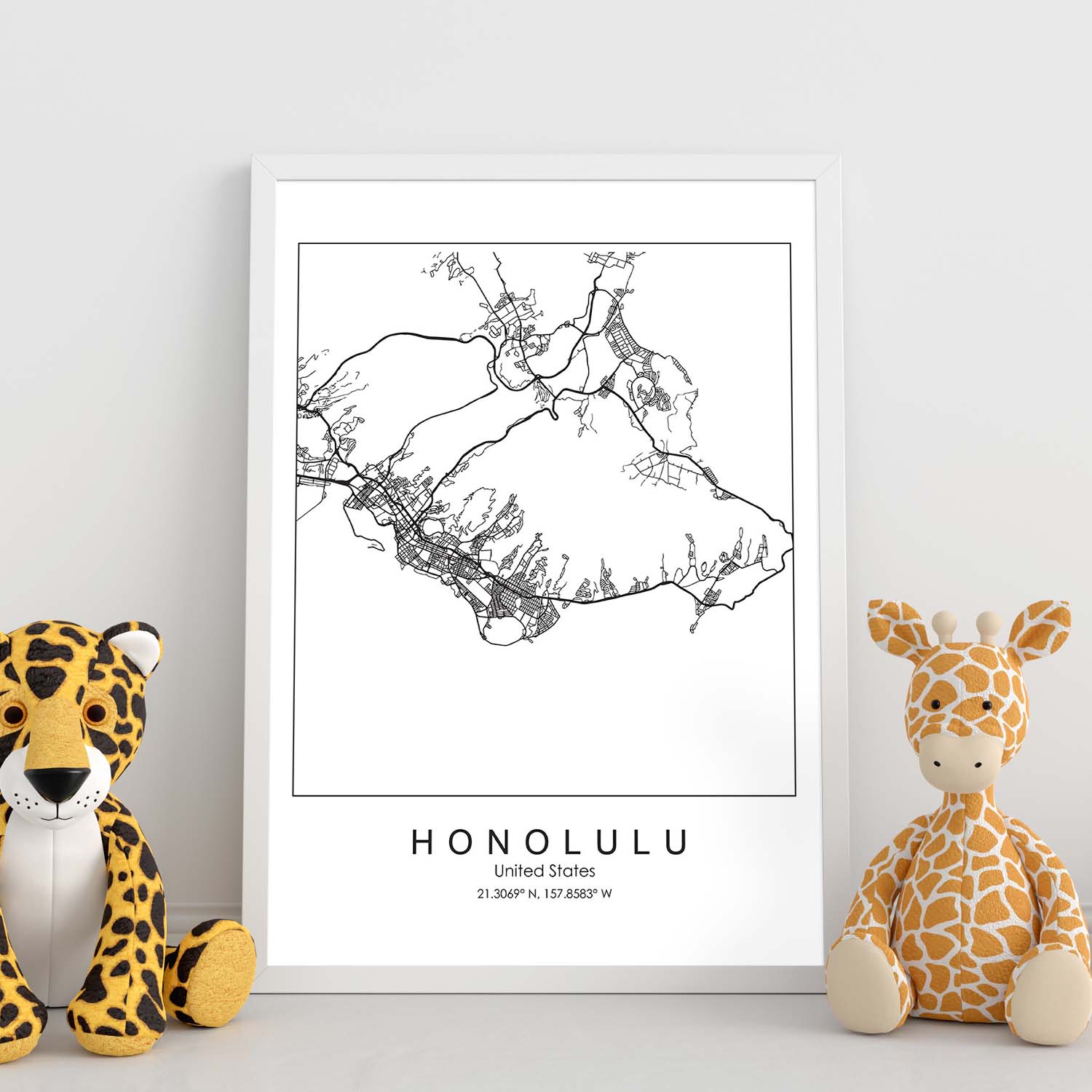 Poster con mapa de Honolulu. Lámina de Estados Unidos, con imágenes de mapas y carreteras-Artwork-Nacnic-Nacnic Estudio SL