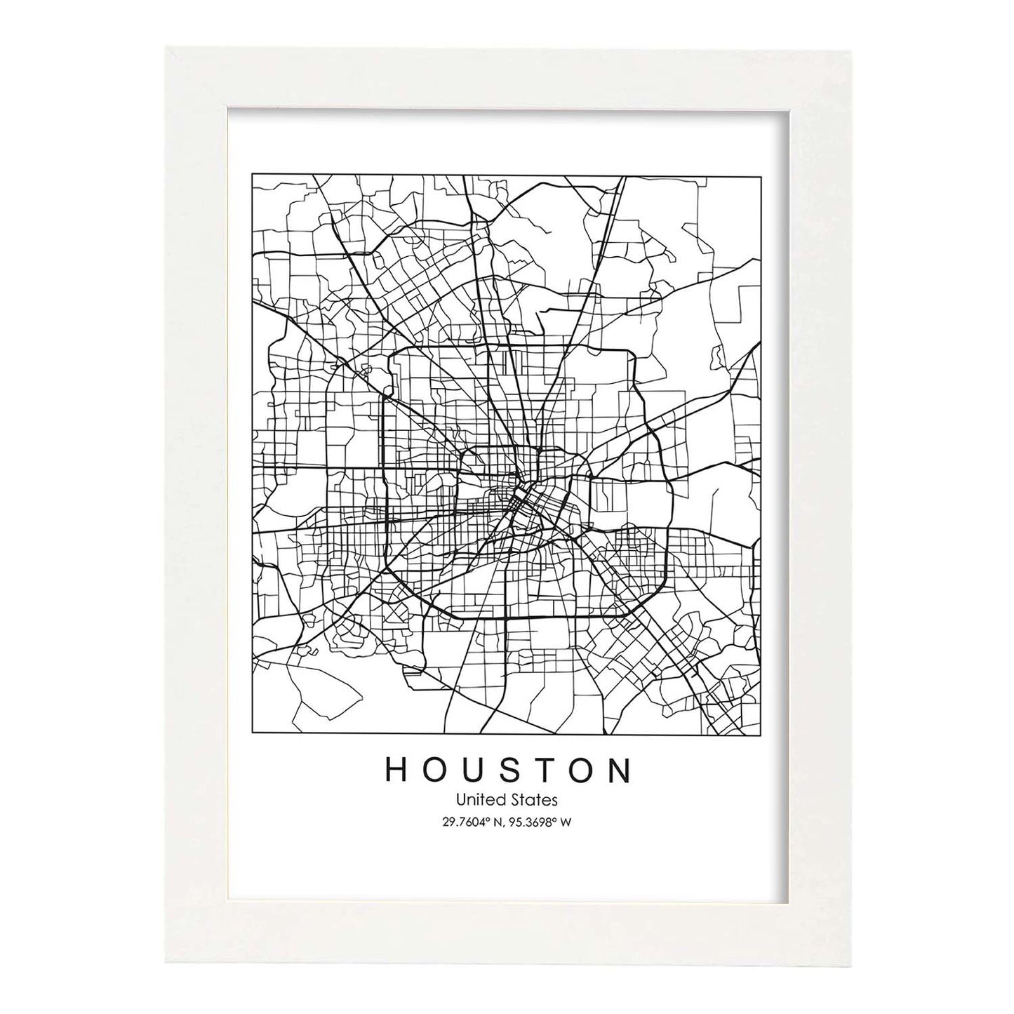 Poster con mapa de HoUSAton. Lámina de Estados Unidos, con imágenes de mapas y carreteras-Artwork-Nacnic-A3-Marco Blanco-Nacnic Estudio SL