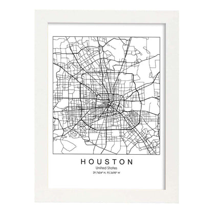 Poster con mapa de HoUSAton. Lámina de Estados Unidos, con imágenes de mapas y carreteras-Artwork-Nacnic-A4-Marco Blanco-Nacnic Estudio SL