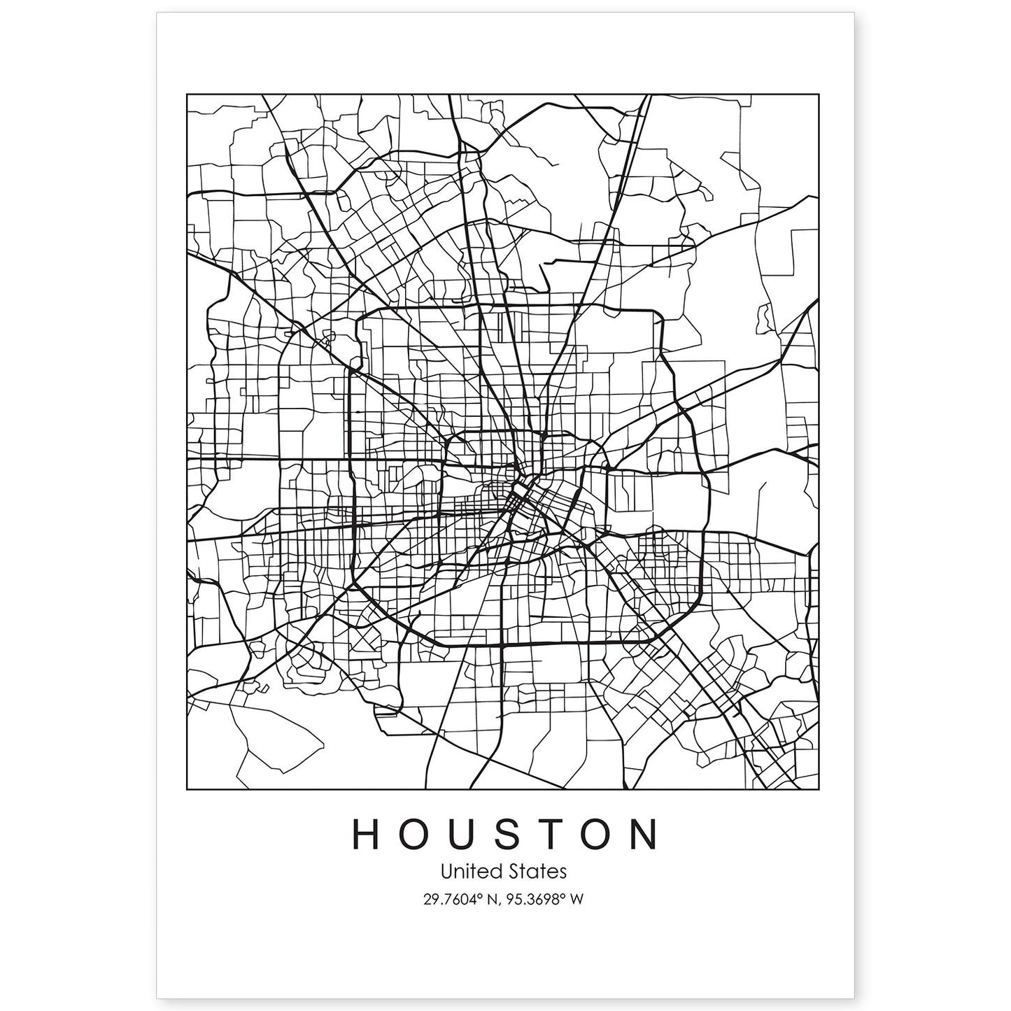 Poster con mapa de HoUSAton. Lámina de Estados Unidos, con imágenes de mapas y carreteras-Artwork-Nacnic-A4-Sin marco-Nacnic Estudio SL