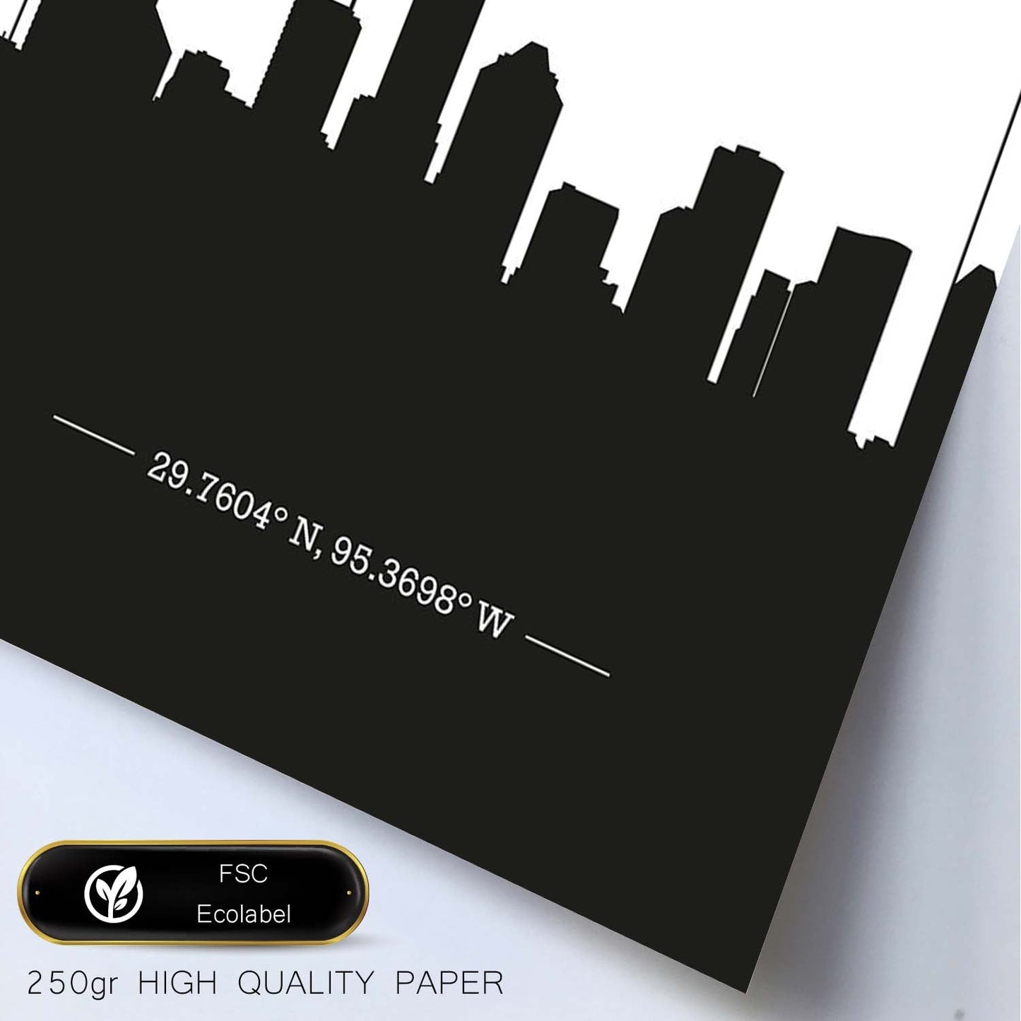 Poster con mapa de Houston - USA. Láminas con Skyline de ciudades de Estados Unidos, Canada, Mexico con sombra negra.-Artwork-Nacnic-Nacnic Estudio SL