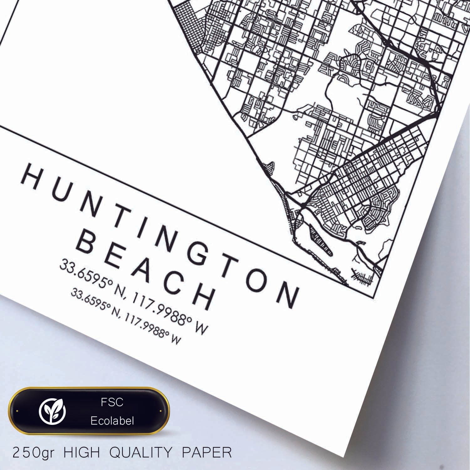 Poster con mapa de Huntington Beach. Lámina de Estados Unidos, con imágenes de mapas y carreteras-Artwork-Nacnic-Nacnic Estudio SL