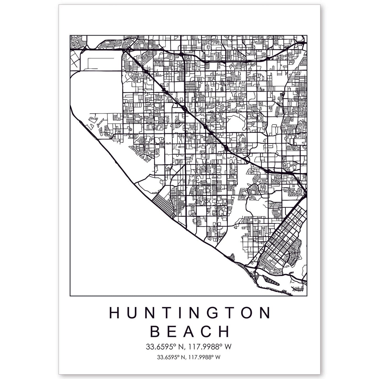 Poster con mapa de Huntington Beach. Lámina de Estados Unidos, con imágenes de mapas y carreteras-Artwork-Nacnic-A4-Sin marco-Nacnic Estudio SL