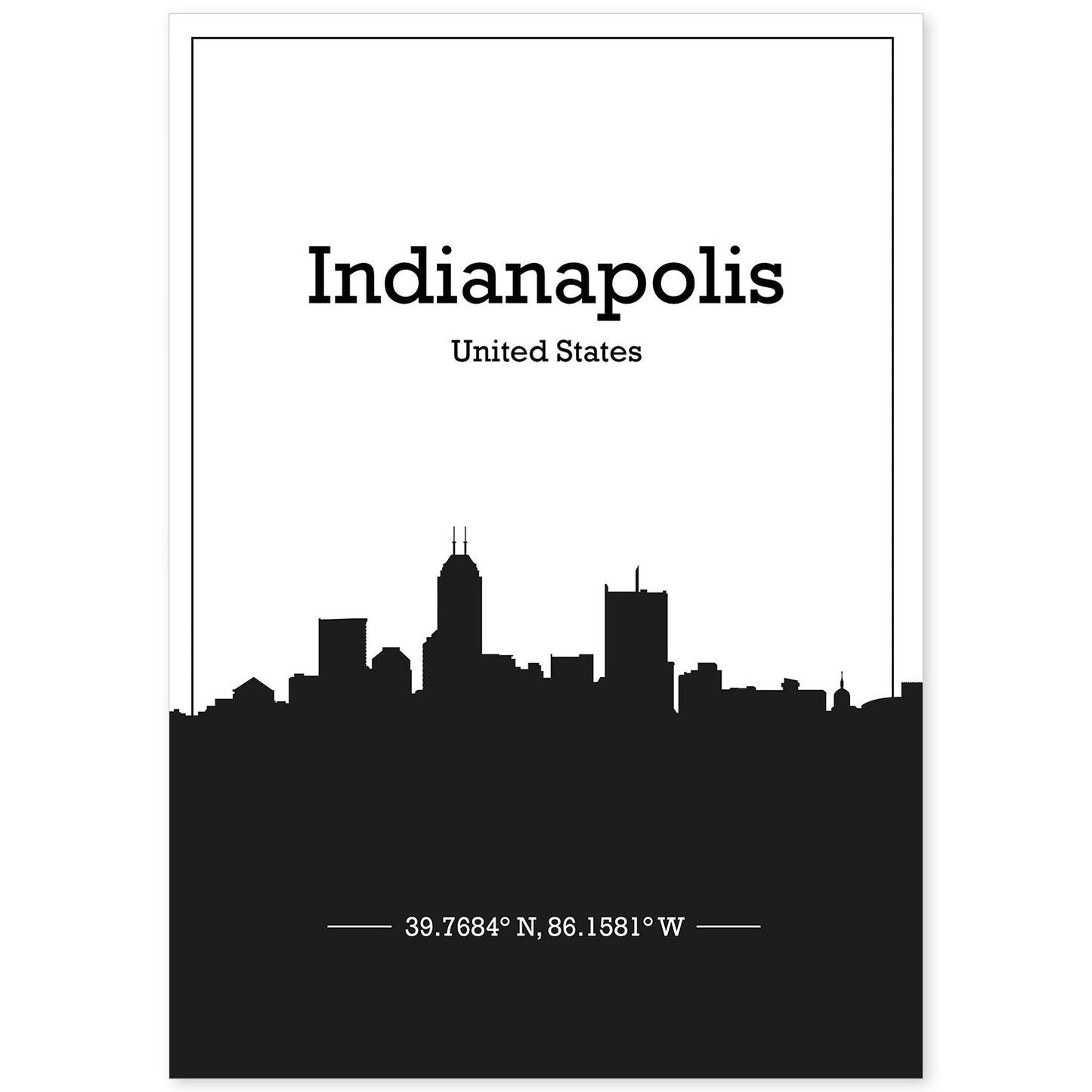 Poster con mapa de Indianapolis - USA. Láminas con Skyline de ciudades de Estados Unidos, Canada, Mexico con sombra negra.-Artwork-Nacnic-A4-Sin marco-Nacnic Estudio SL