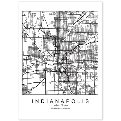 Poster con mapa de Indianapolis. Lámina de Estados Unidos, con imágenes de mapas y carreteras-Artwork-Nacnic-A4-Sin marco-Nacnic Estudio SL