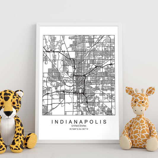Poster con mapa de Indianapolis. Lámina de Estados Unidos, con imágenes de mapas y carreteras-Artwork-Nacnic-Nacnic Estudio SL