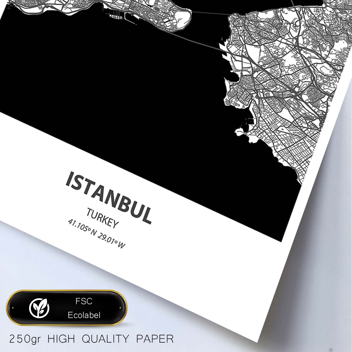 Poster con mapa de Istambul - Turkey. Láminas de ciudades de Oriente Medio con mares y ríos en color negro.-Artwork-Nacnic-Nacnic Estudio SL