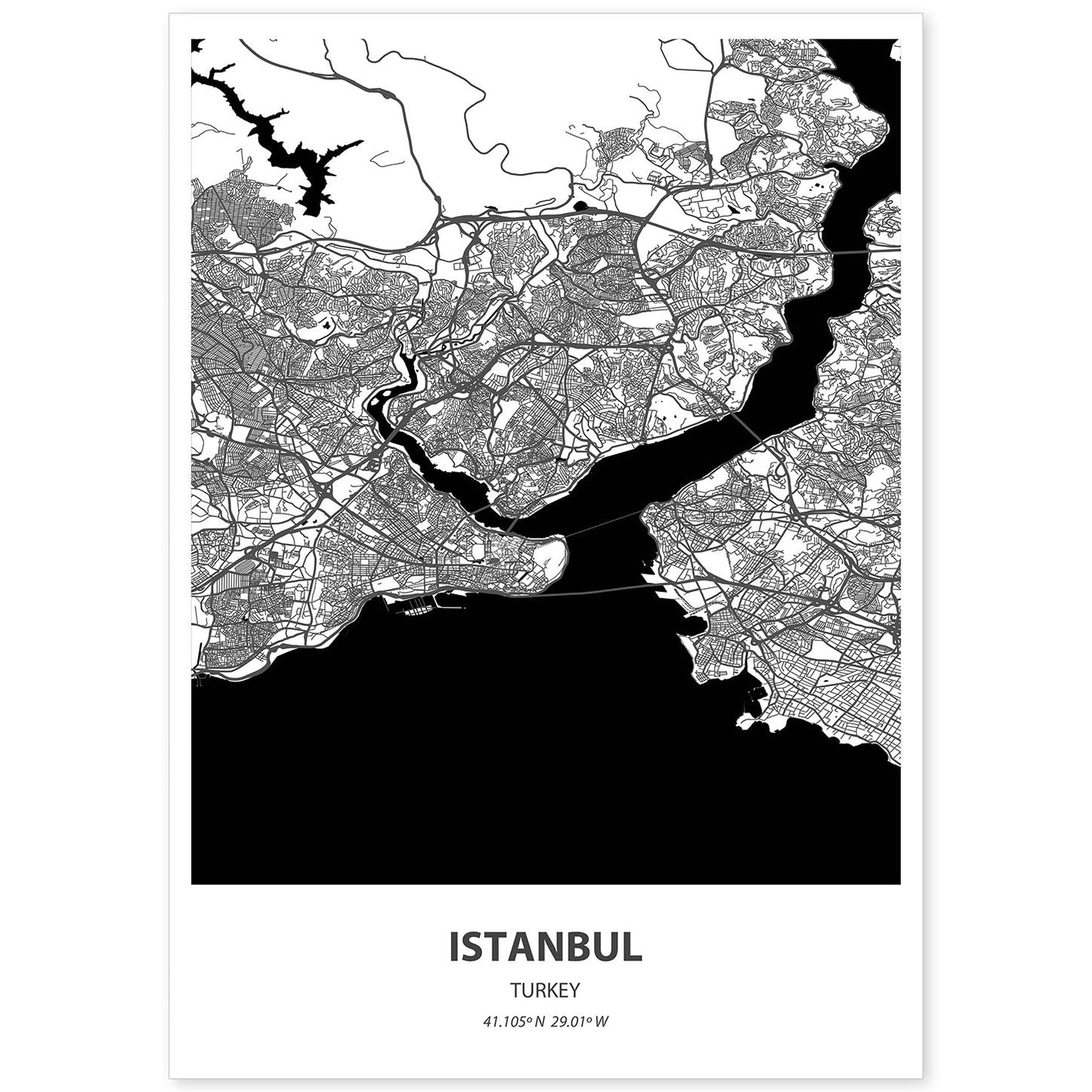 Poster con mapa de Istambul - Turkey. Láminas de ciudades de Oriente Medio con mares y ríos en color negro.-Artwork-Nacnic-A4-Sin marco-Nacnic Estudio SL