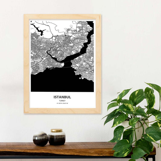 Poster con mapa de Istambul - Turkey. Láminas de ciudades de Oriente Medio con mares y ríos en color negro.-Artwork-Nacnic-Nacnic Estudio SL