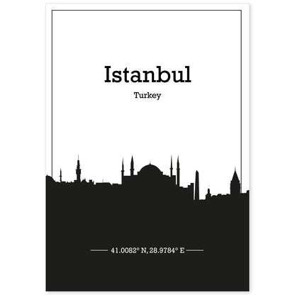 Poster con mapa de Istanbul - Turkey. Láminas con Skyline de ciudades de Asia, Australia, y Oriente Medio con sombra negra.-Artwork-Nacnic-A4-Sin marco-Nacnic Estudio SL