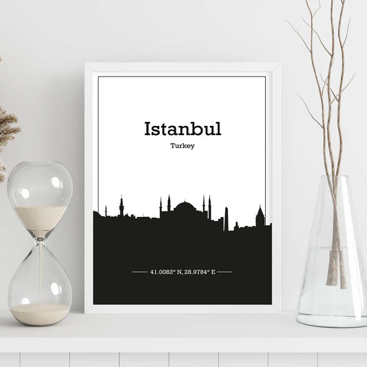 Poster con mapa de Istanbul - Turkey. Láminas con Skyline de ciudades de Asia, Australia, y Oriente Medio con sombra negra.-Artwork-Nacnic-Nacnic Estudio SL
