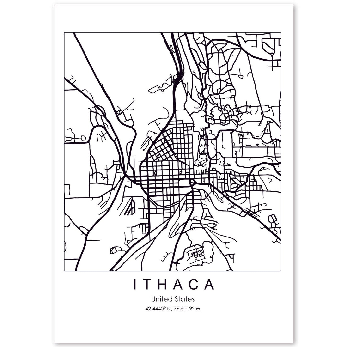 Poster con mapa de Ithaca. Lámina de Estados Unidos, con imágenes de mapas y carreteras-Artwork-Nacnic-A4-Sin marco-Nacnic Estudio SL