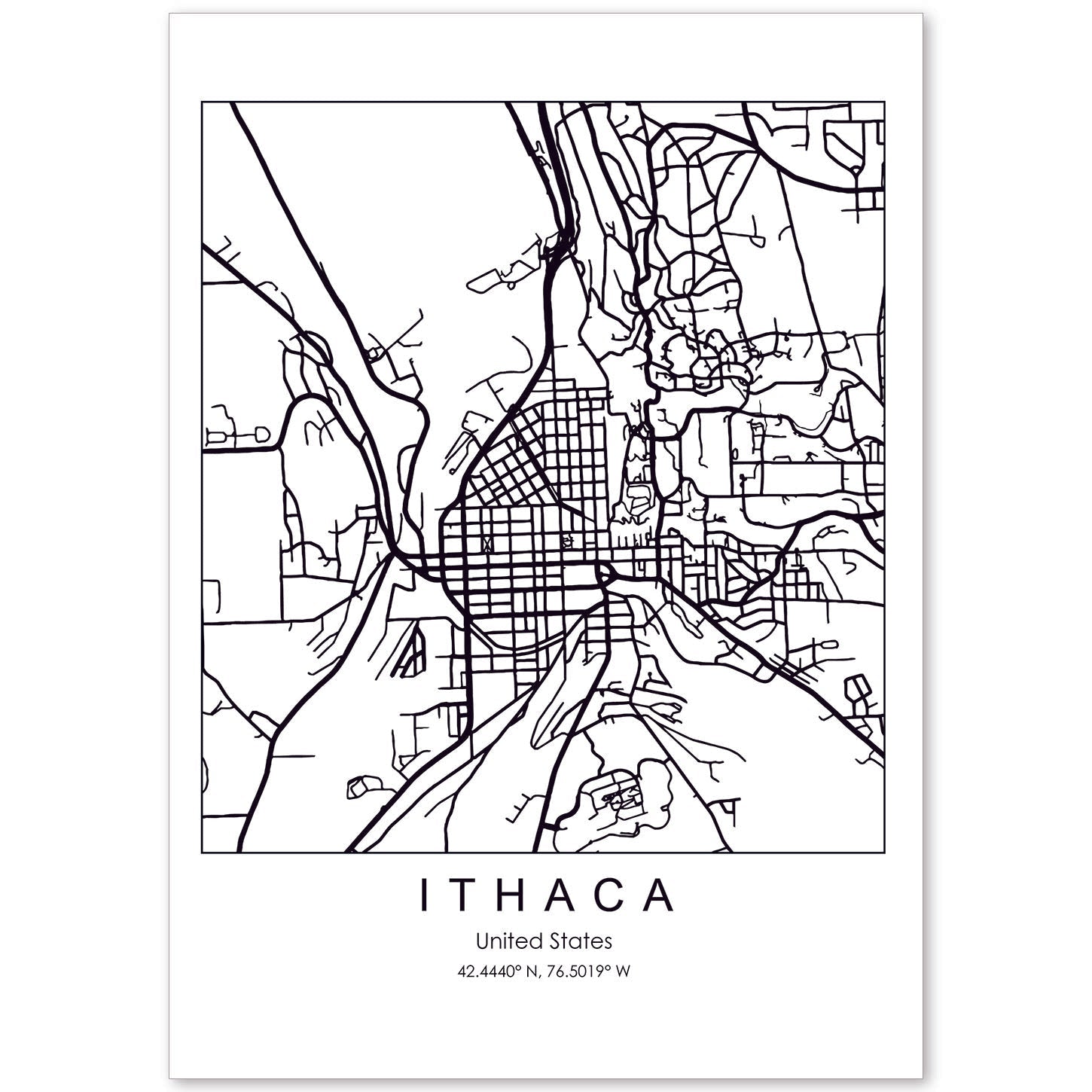 Poster con mapa de Ithaca. Lámina de Estados Unidos, con imágenes de mapas y carreteras-Artwork-Nacnic-A4-Sin marco-Nacnic Estudio SL