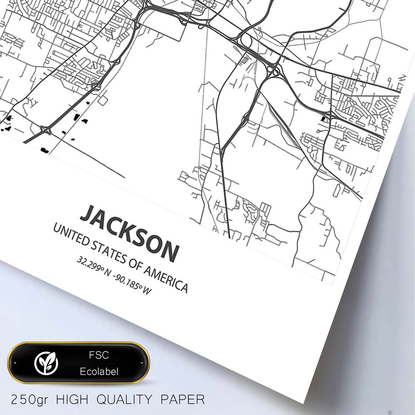 Poster con mapa de Jackson - USA. Láminas de ciudades de Estados Unidos con mares y ríos en color negro.-Artwork-Nacnic-Nacnic Estudio SL
