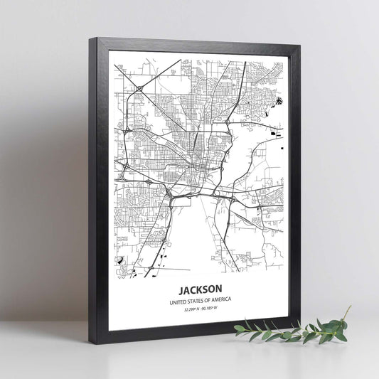 Poster con mapa de Jackson - USA. Láminas de ciudades de Estados Unidos con mares y ríos en color negro.-Artwork-Nacnic-Nacnic Estudio SL