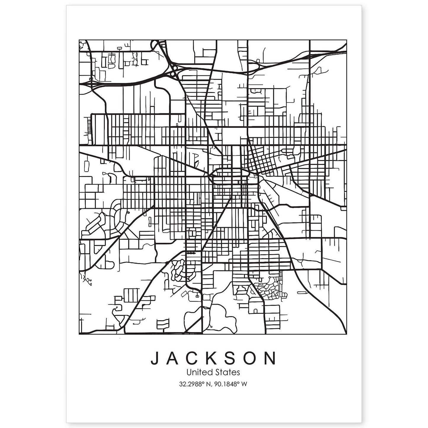 Poster con mapa de Jackson. Lámina de Estados Unidos, con imágenes de mapas y carreteras-Artwork-Nacnic-A4-Sin marco-Nacnic Estudio SL