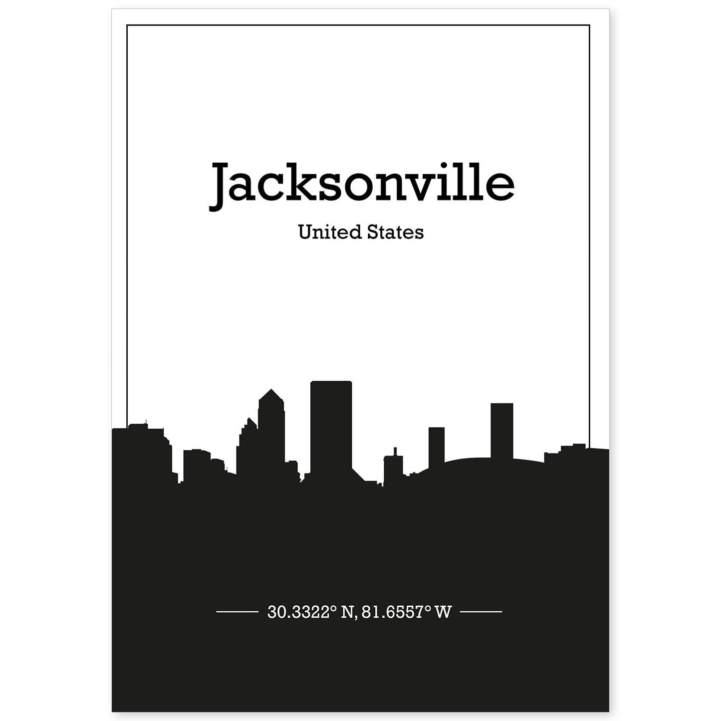 Poster con mapa de Jacksonville - USA. Láminas con Skyline de ciudades de Estados Unidos, Canada, Mexico con sombra negra.-Artwork-Nacnic-A4-Sin marco-Nacnic Estudio SL