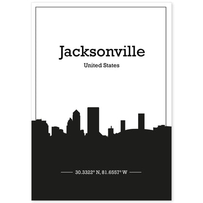 Poster con mapa de Jacksonville - USA. Láminas con Skyline de ciudades de Estados Unidos, Canada, Mexico con sombra negra.-Artwork-Nacnic-A4-Sin marco-Nacnic Estudio SL