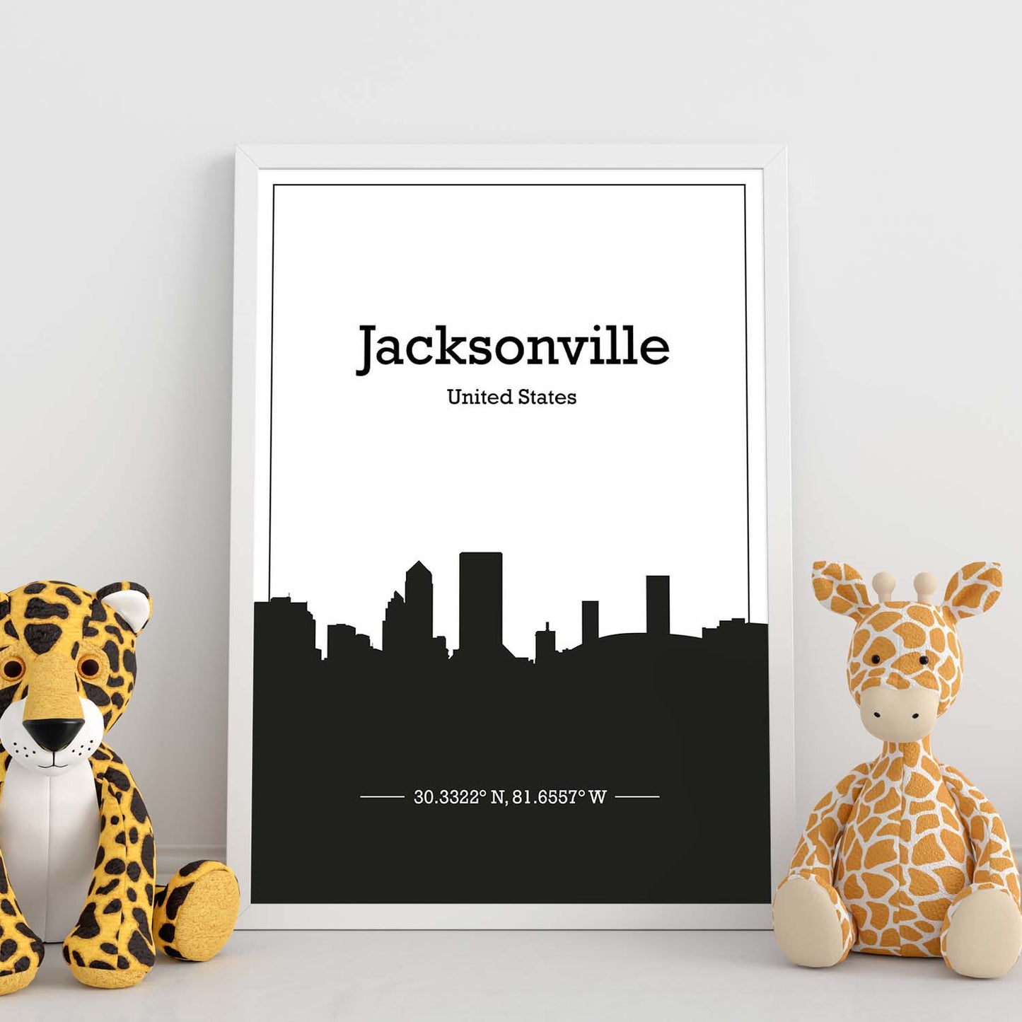 Poster con mapa de Jacksonville - USA. Láminas con Skyline de ciudades de Estados Unidos, Canada, Mexico con sombra negra.-Artwork-Nacnic-Nacnic Estudio SL