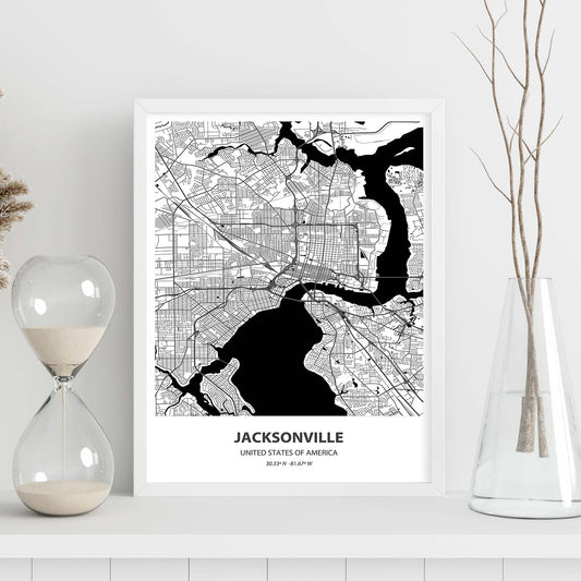 Poster con mapa de Jacksonville - USA. Láminas de ciudades de Estados Unidos con mares y ríos en color negro.-Artwork-Nacnic-Nacnic Estudio SL