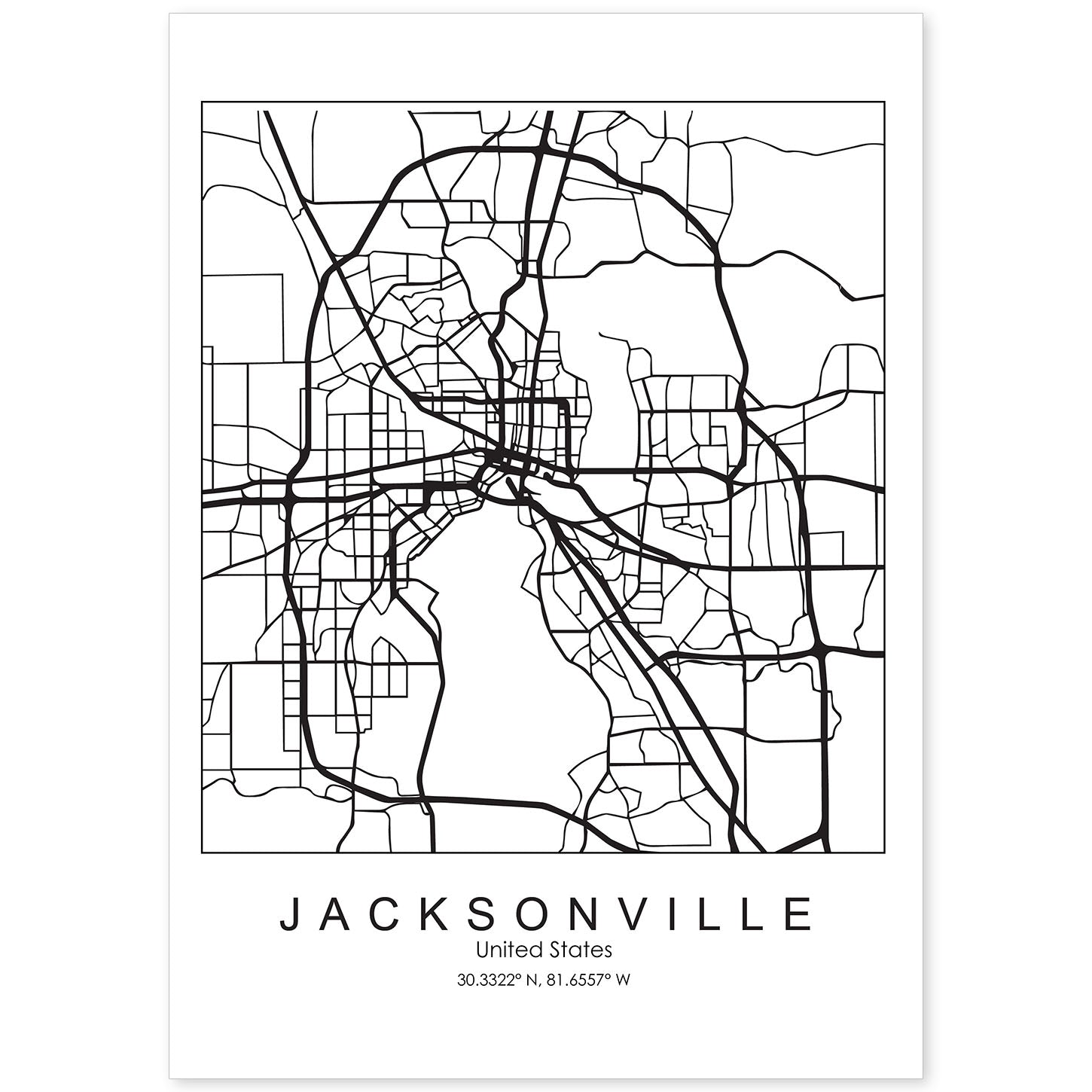 Poster con mapa de Jacksonville. Lámina de Estados Unidos, con imágenes de mapas y carreteras-Artwork-Nacnic-A4-Sin marco-Nacnic Estudio SL