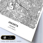 Poster con mapa de Jakarta - Indonesia. Láminas de ciudades de Asia con mares y ríos en color negro.-Artwork-Nacnic-Nacnic Estudio SL