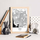 Poster con mapa de Jeddah - Arabia Saudi. Láminas de ciudades de Oriente Medio con mares y ríos en color negro.-Artwork-Nacnic-Nacnic Estudio SL