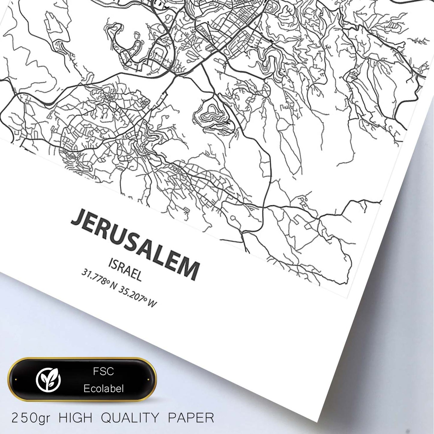 Poster con mapa de Jerusalem - Israel. Láminas de ciudades de Oriente Medio con mares y ríos en color negro.-Artwork-Nacnic-Nacnic Estudio SL