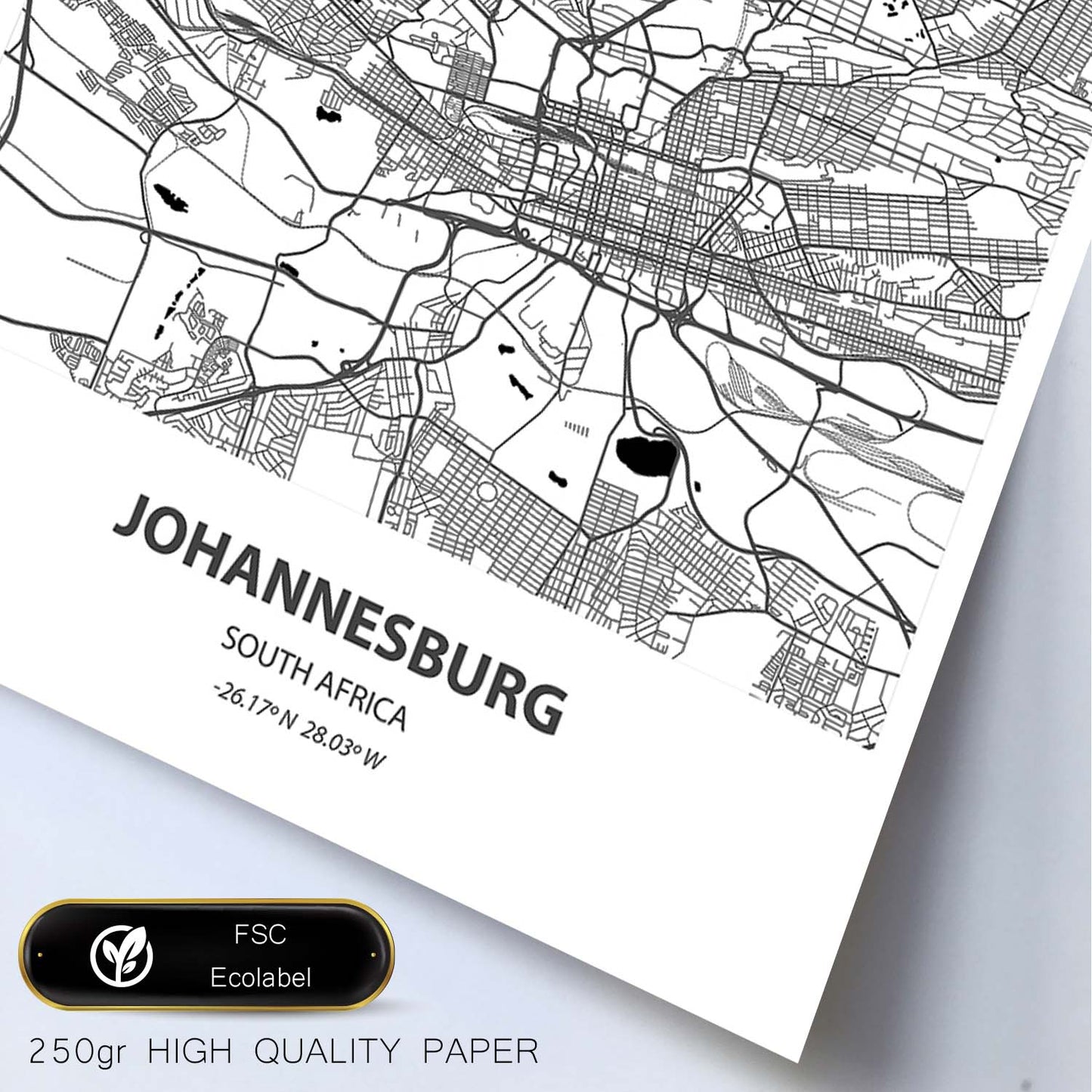 Poster con mapa de Johannesburg - Sudáfrica. Láminas de ciudades de África con mares y ríos en color negro.-Artwork-Nacnic-Nacnic Estudio SL