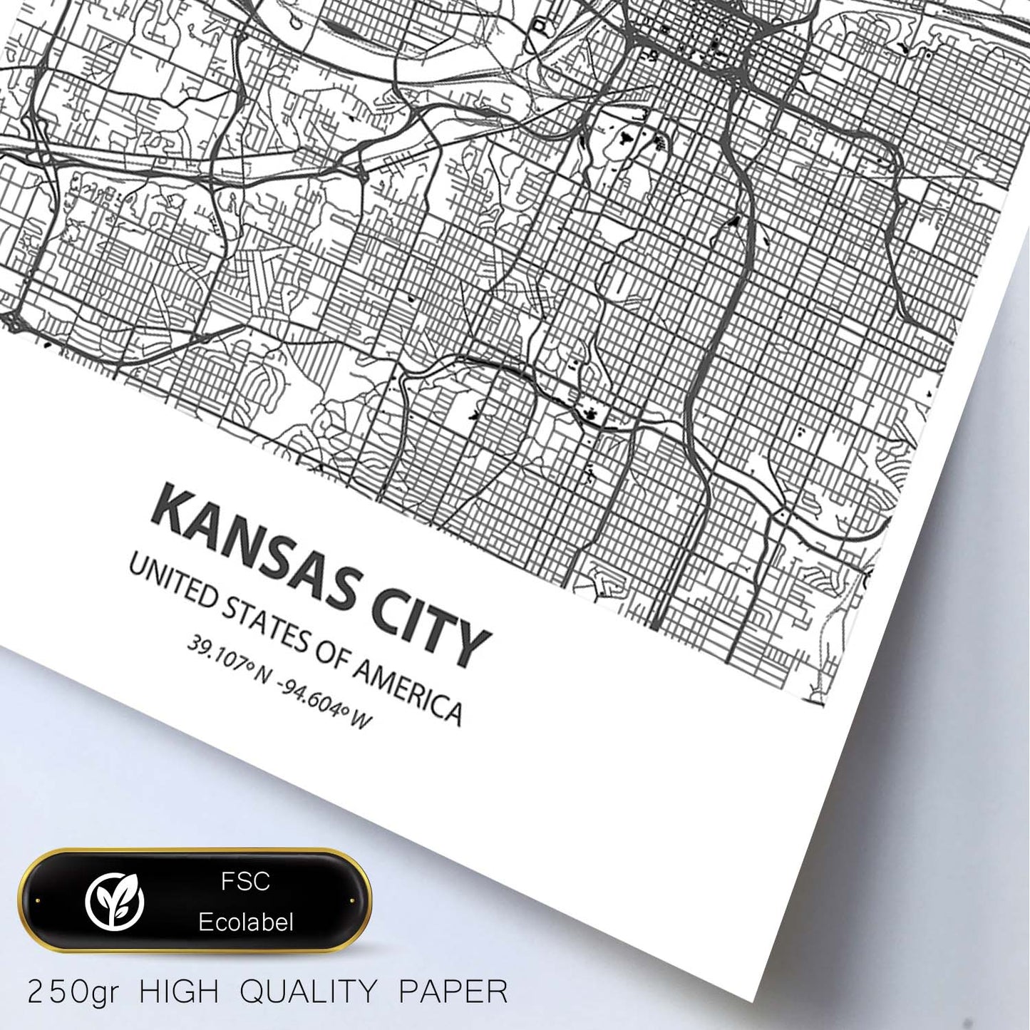 Poster con mapa de Kansas City - USA. Láminas de ciudades de Estados Unidos con mares y ríos en color negro.-Artwork-Nacnic-Nacnic Estudio SL