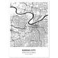 Poster con mapa de Kansas City - USA. Láminas de ciudades de Estados Unidos con mares y ríos en color negro.-Artwork-Nacnic-A4-Sin marco-Nacnic Estudio SL