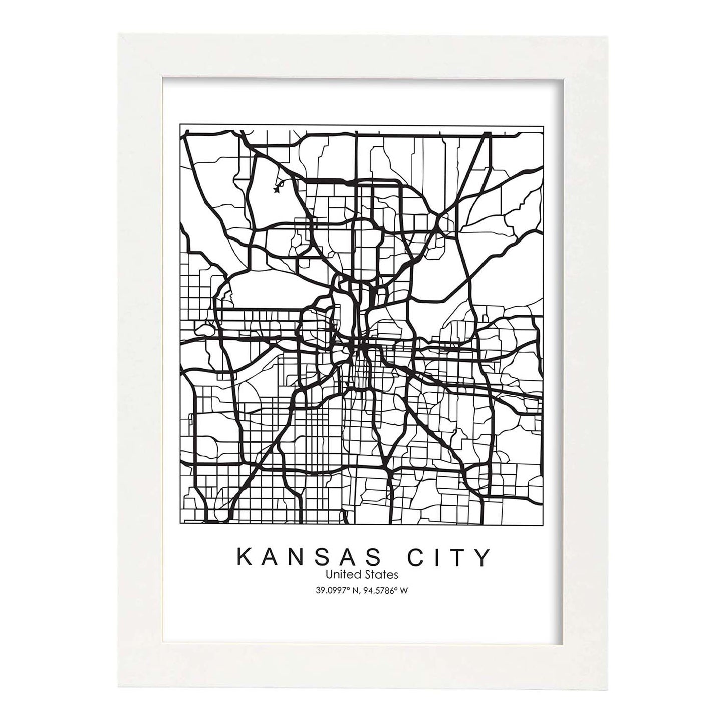 Poster con mapa de Kansas. Lámina de Estados Unidos, con imágenes de mapas y carreteras-Artwork-Nacnic-A3-Marco Blanco-Nacnic Estudio SL