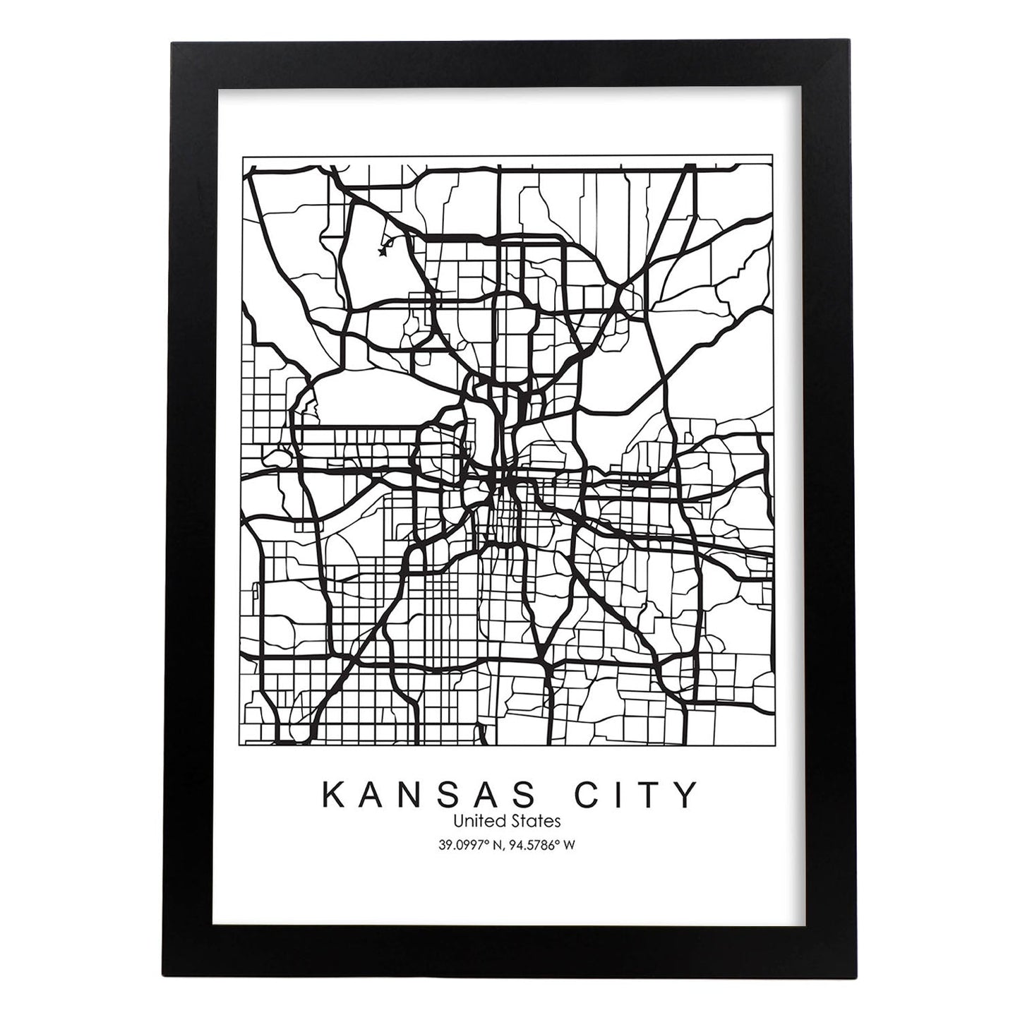 Poster con mapa de Kansas. Lámina de Estados Unidos, con imágenes de mapas y carreteras-Artwork-Nacnic-A3-Marco Negro-Nacnic Estudio SL