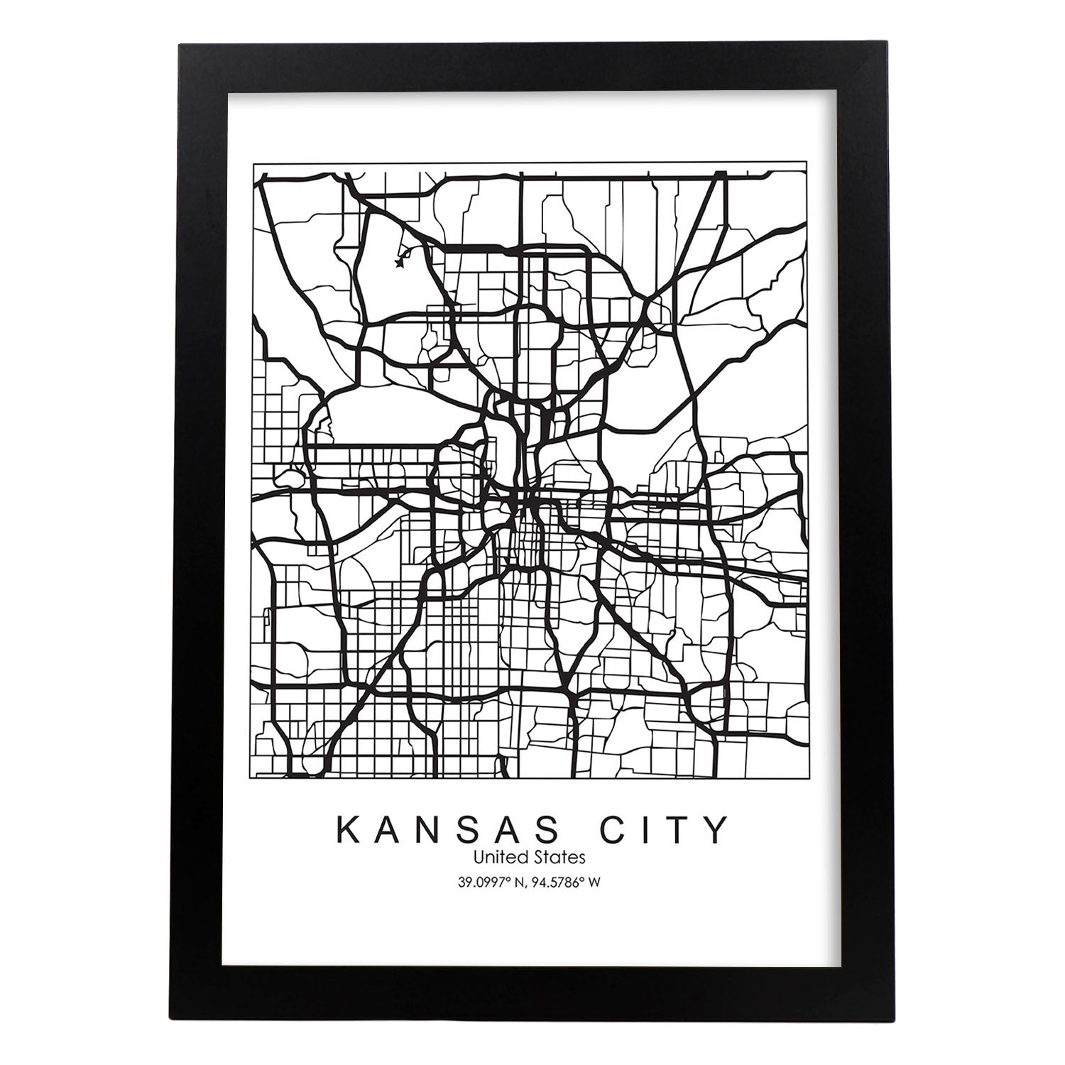 Poster con mapa de Kansas. Lámina de Estados Unidos, con imágenes de mapas y carreteras-Artwork-Nacnic-A4-Marco Negro-Nacnic Estudio SL