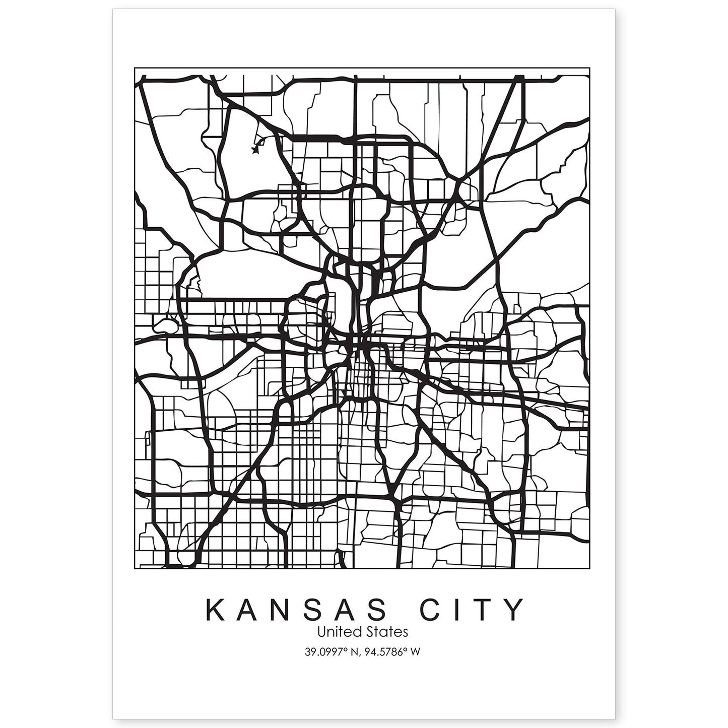 Poster con mapa de Kansas. Lámina de Estados Unidos, con imágenes de mapas y carreteras-Artwork-Nacnic-A4-Sin marco-Nacnic Estudio SL