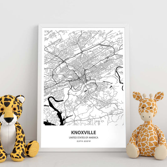 Poster con mapa de Knoxville - USA. Láminas de ciudades de Estados Unidos con mares y ríos en color negro.-Artwork-Nacnic-Nacnic Estudio SL