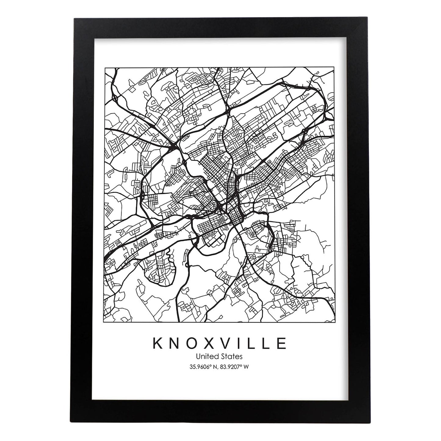 Poster con mapa de Knoxville. Lámina de Estados Unidos, con imágenes de mapas y carreteras-Artwork-Nacnic-A3-Marco Negro-Nacnic Estudio SL