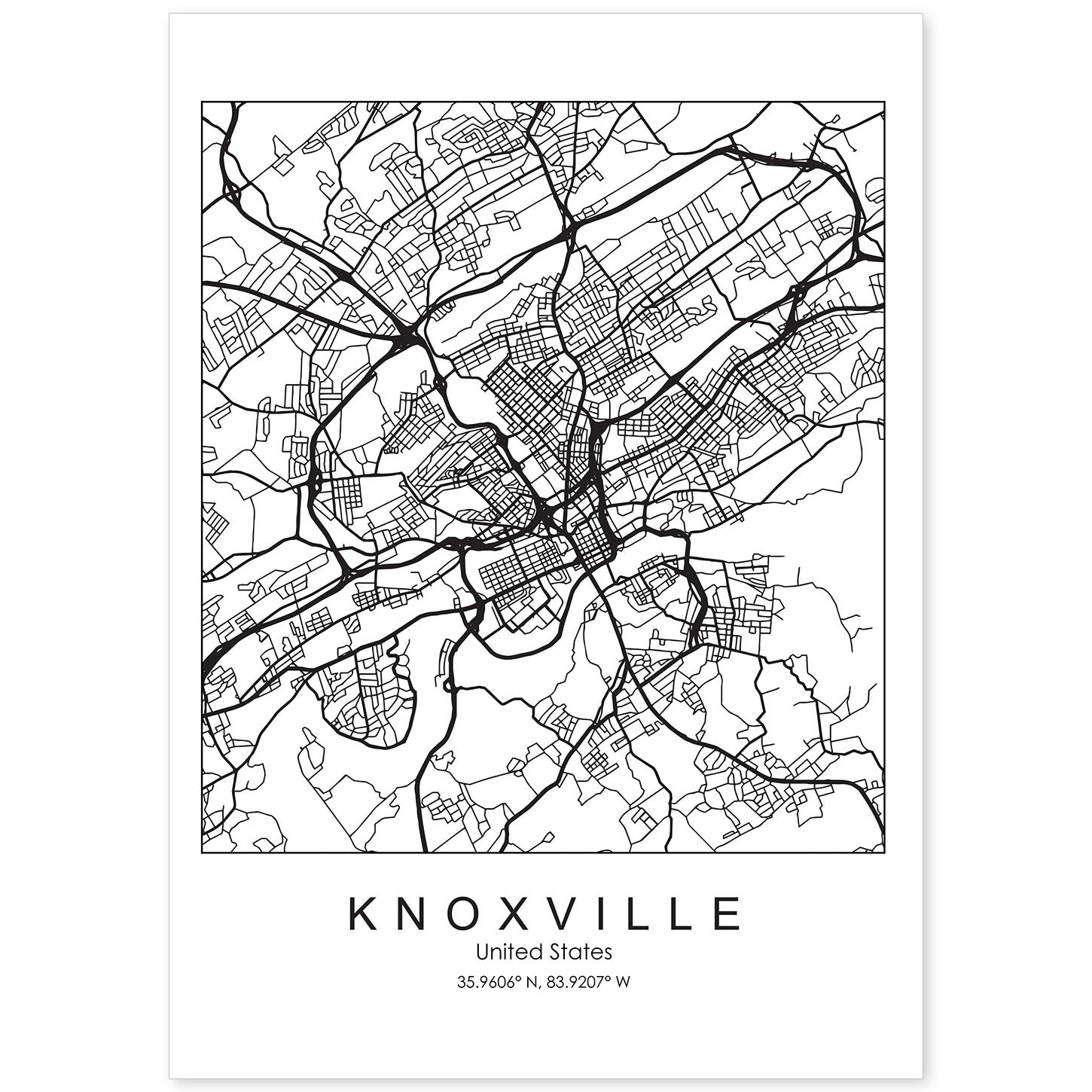 Poster con mapa de Knoxville. Lámina de Estados Unidos, con imágenes de mapas y carreteras-Artwork-Nacnic-A4-Sin marco-Nacnic Estudio SL