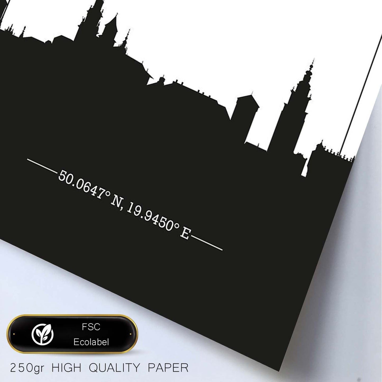 Poster con mapa de Krakow - Polonia. Láminas con Skyline de ciudades de Europa con sombra negra.-Artwork-Nacnic-Nacnic Estudio SL