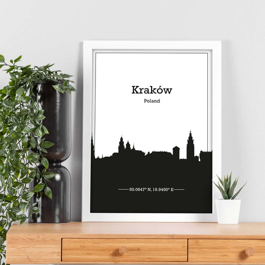 Poster con mapa de Krakow - Polonia. Láminas con Skyline de ciudades de Europa con sombra negra.-Artwork-Nacnic-Nacnic Estudio SL