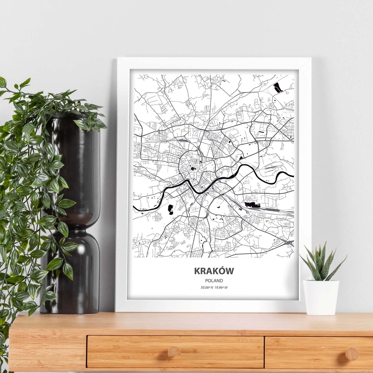Poster con mapa de Krakow - Polonia. Láminas de ciudades de Europa con mares y ríos en color negro.-Artwork-Nacnic-Nacnic Estudio SL