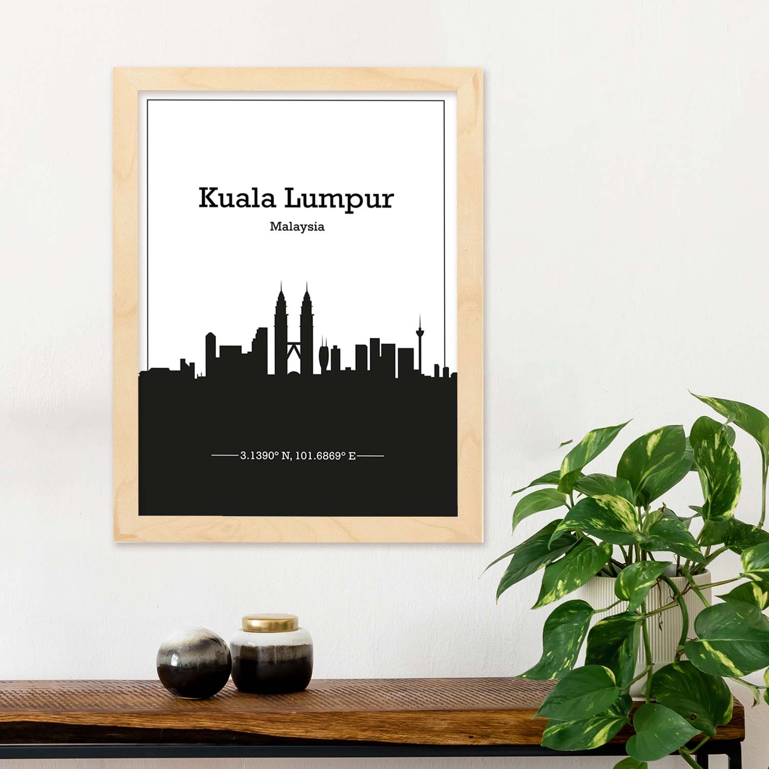 Poster con mapa de Kuala - Lumpur - Malasia. Láminas con Skyline de ciudades de Asia, Australia, y Oriente Medio con sombra negra.-Artwork-Nacnic-Nacnic Estudio SL