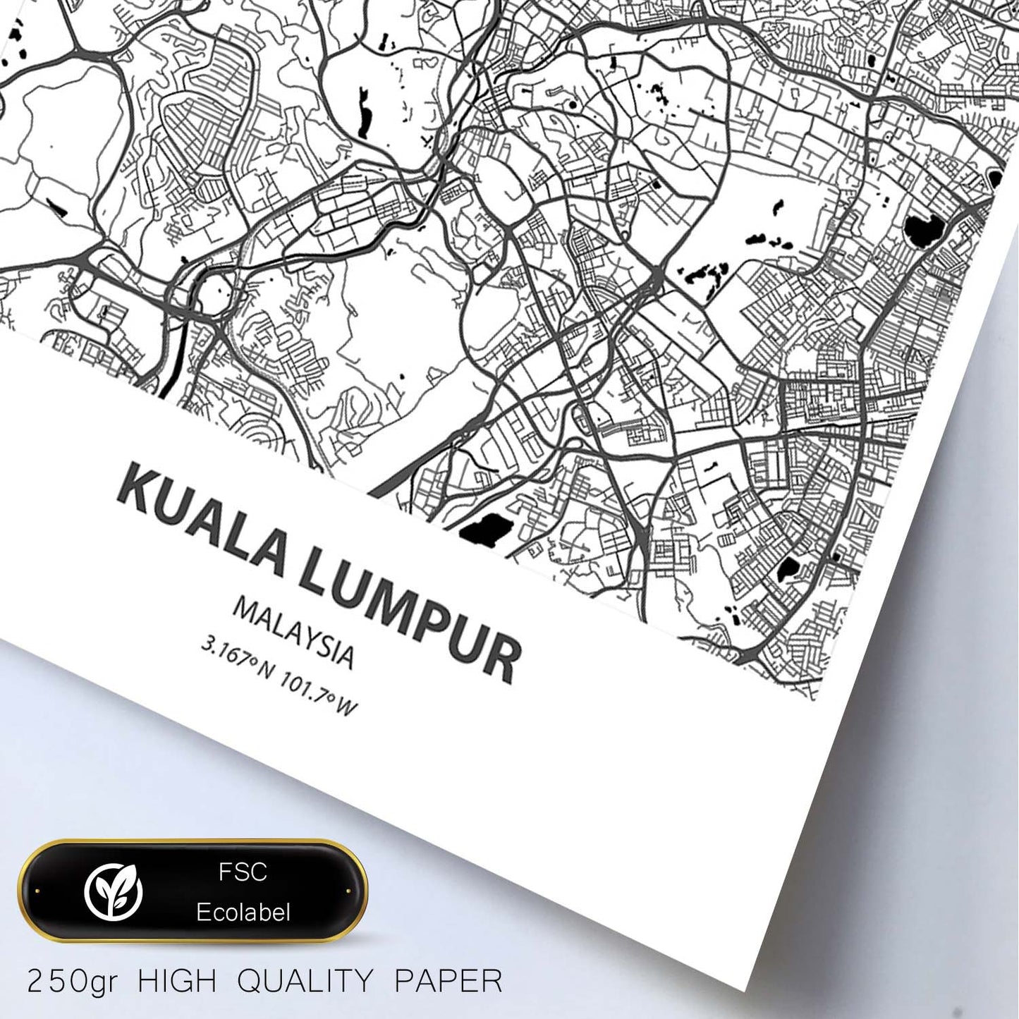 Poster con mapa de Kuala Lumpur - Malasia. Láminas de ciudades de Asia con mares y ríos en color negro.-Artwork-Nacnic-Nacnic Estudio SL