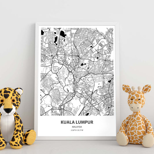 Poster con mapa de Kuala Lumpur - Malasia. Láminas de ciudades de Asia con mares y ríos en color negro.-Artwork-Nacnic-Nacnic Estudio SL