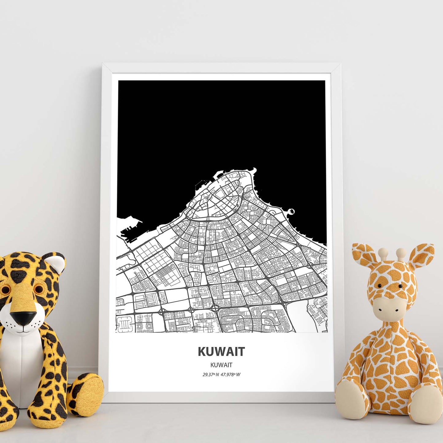 Poster con mapa de Kuwait - Kuwait. Láminas de ciudades de Oriente Medio con mares y ríos en color negro.-Artwork-Nacnic-Nacnic Estudio SL
