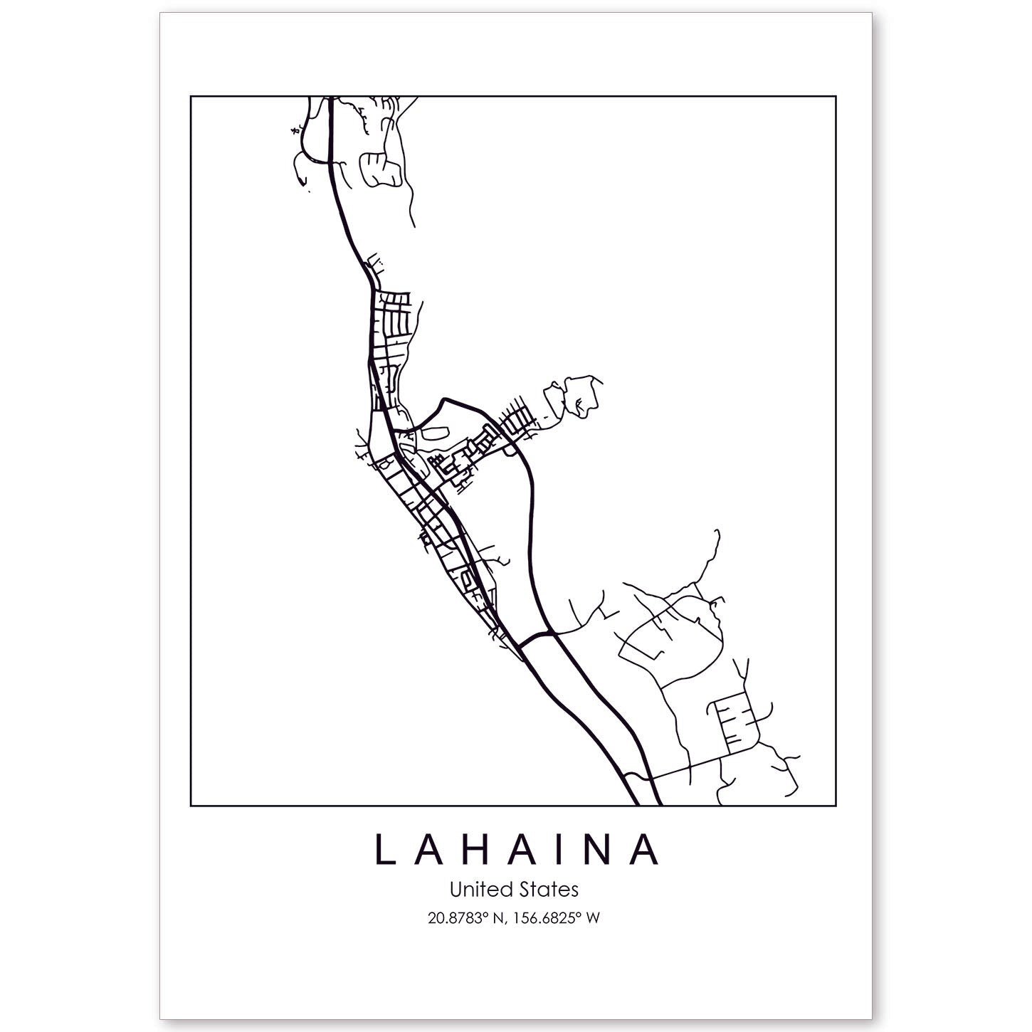 Poster con mapa de Lahaina. Lámina de Estados Unidos, con imágenes de mapas y carreteras-Artwork-Nacnic-A4-Sin marco-Nacnic Estudio SL