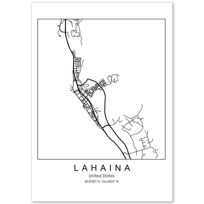 Poster con mapa de Lahaina. Lámina de Estados Unidos, con imágenes de mapas y carreteras-Artwork-Nacnic-A4-Sin marco-Nacnic Estudio SL