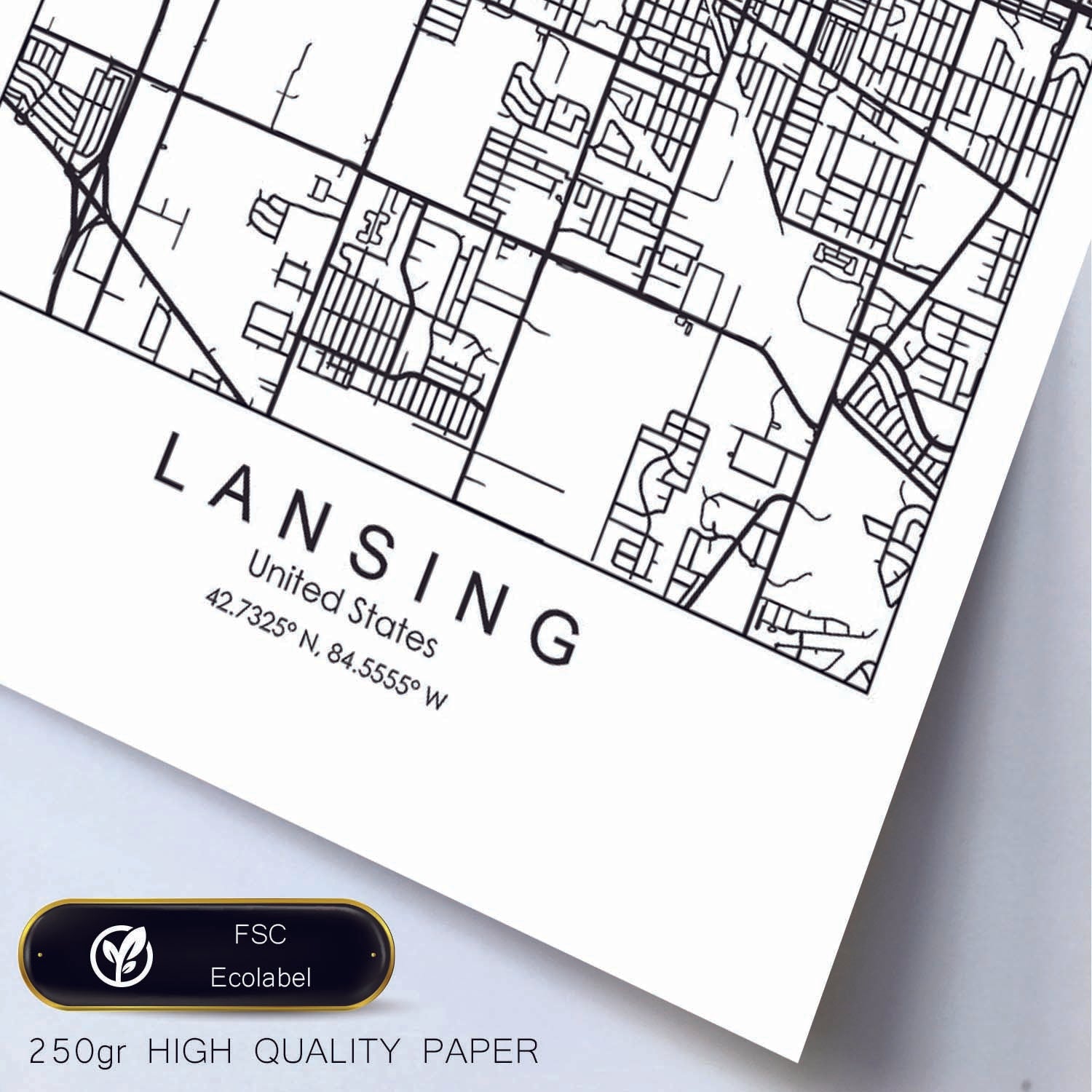 Poster con mapa de Lansing. Lámina de Estados Unidos, con imágenes de mapas y carreteras-Artwork-Nacnic-Nacnic Estudio SL
