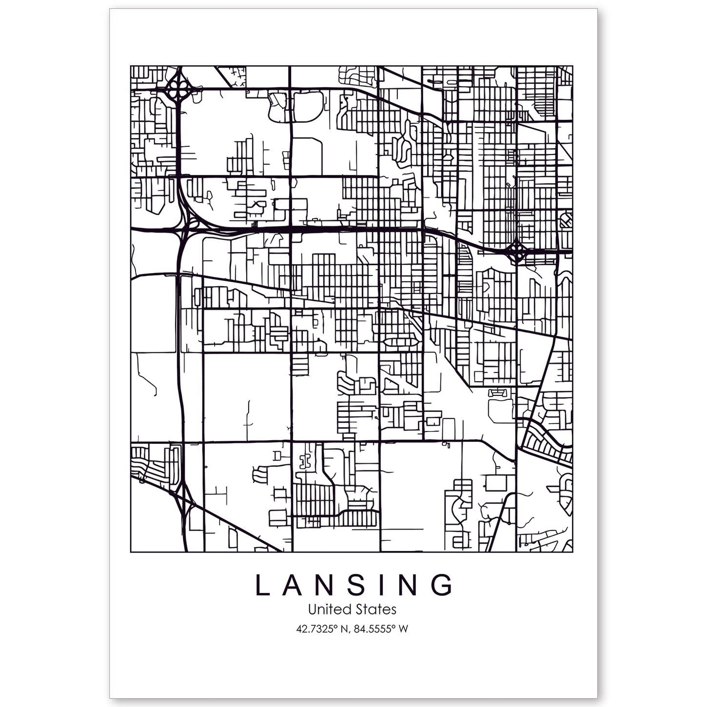 Poster con mapa de Lansing. Lámina de Estados Unidos, con imágenes de mapas y carreteras-Artwork-Nacnic-A4-Sin marco-Nacnic Estudio SL